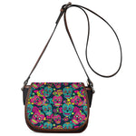 Teal Pink Sugar Skull Pattern Print Saddle Bag