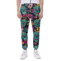 Teal Pink Sugar Skull Pattern Print Joggers