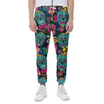 Teal Pink Sugar Skull Pattern Print Scuba Joggers