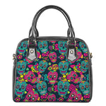 Teal Pink Sugar Skull Pattern Print Shoulder Handbag