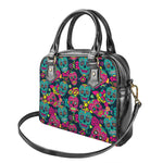 Teal Pink Sugar Skull Pattern Print Shoulder Handbag