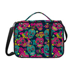 Teal Pink Sugar Skull Pattern Print Shoulder Strap Bible Bag