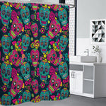 Teal Pink Sugar Skull Pattern Print Shower Curtain
