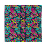 Teal Pink Sugar Skull Pattern Print Silk Bandana
