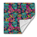 Teal Pink Sugar Skull Pattern Print Silk Bandana