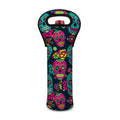 Teal Pink Sugar Skull Pattern Print Single Neoprene Wine Tote