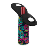 Teal Pink Sugar Skull Pattern Print Single Neoprene Wine Tote