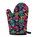 Teal Pink Sugar Skull Pattern Print Single Oven Mitt