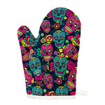 Teal Pink Sugar Skull Pattern Print Single Oven Mitt