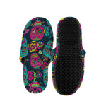 Teal Pink Sugar Skull Pattern Print Slippers