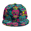 Teal Pink Sugar Skull Pattern Print Snapback Cap