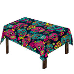 Teal Pink Sugar Skull Pattern Print Tablecloth