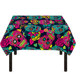 Teal Pink Sugar Skull Pattern Print Tablecloth