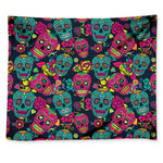 Teal Pink Sugar Skull Pattern Print Tapestry