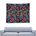 Teal Pink Sugar Skull Pattern Print Tapestry