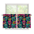 Teal Pink Sugar Skull Pattern Print Tier Curtains