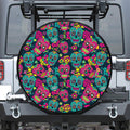 Teal Pink Sugar Skull Pattern Print Tire Cover