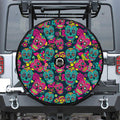 Teal Pink Sugar Skull Pattern Print Tire Cover With Camera Hole