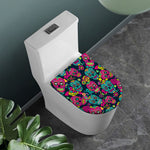 Teal Pink Sugar Skull Pattern Print Toilet Lid Cover