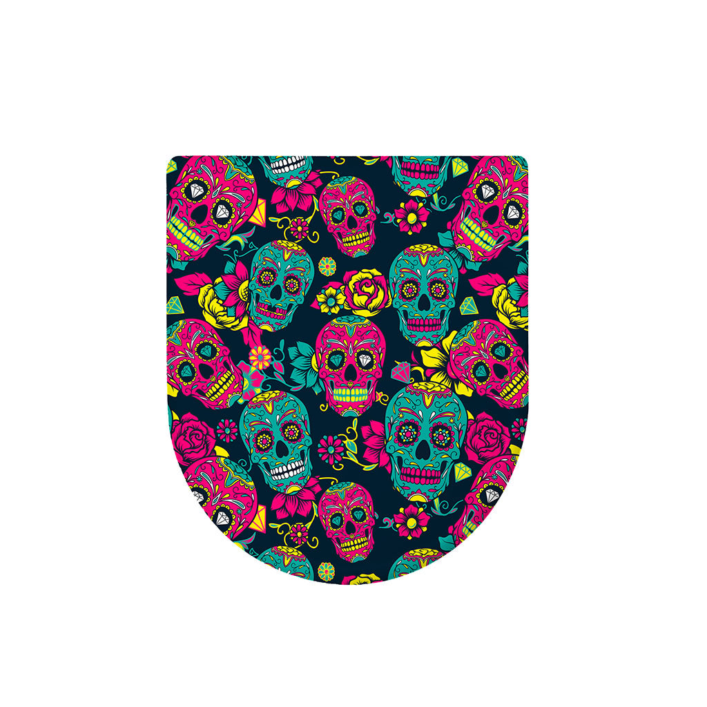 Teal Pink Sugar Skull Pattern Print Toilet Lid Cover