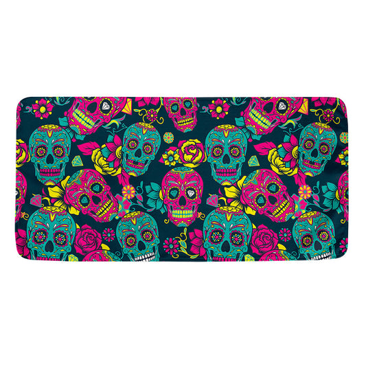 Teal Pink Sugar Skull Pattern Print Towel