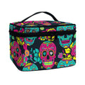 Teal Pink Sugar Skull Pattern Print Travel Makeup Bag