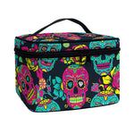Teal Pink Sugar Skull Pattern Print Travel Makeup Bag