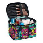 Teal Pink Sugar Skull Pattern Print Travel Makeup Bag