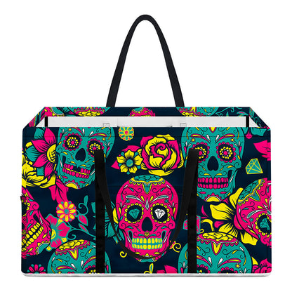 Teal Pink Sugar Skull Pattern Print Utility Tote Bag