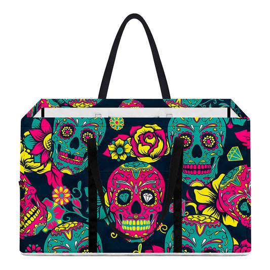 Teal Pink Sugar Skull Pattern Print Utility Tote Bag