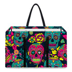 Teal Pink Sugar Skull Pattern Print Utility Tote Bag