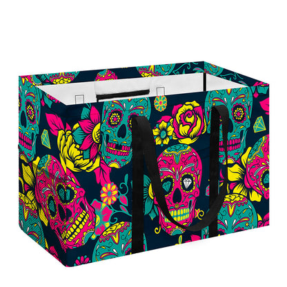 Teal Pink Sugar Skull Pattern Print Utility Tote Bag