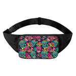 Teal Pink Sugar Skull Pattern Print Waist Bag