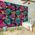 Teal Pink Sugar Skull Pattern Print Wall Sticker