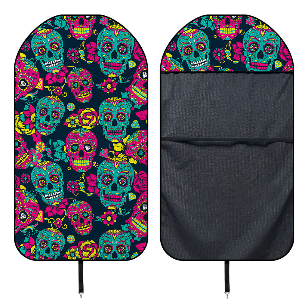 Teal Pink Sugar Skull Pattern Print Waterproof Car Seat Cover