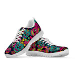 Teal Pink Sugar Skull Pattern Print White Running Shoes