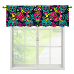 Teal Pink Sugar Skull Pattern Print Window Valance