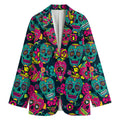Teal Pink Sugar Skull Pattern Print Women's Blazer