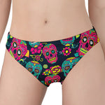 Teal Pink Sugar Skull Pattern Print Women's Panties