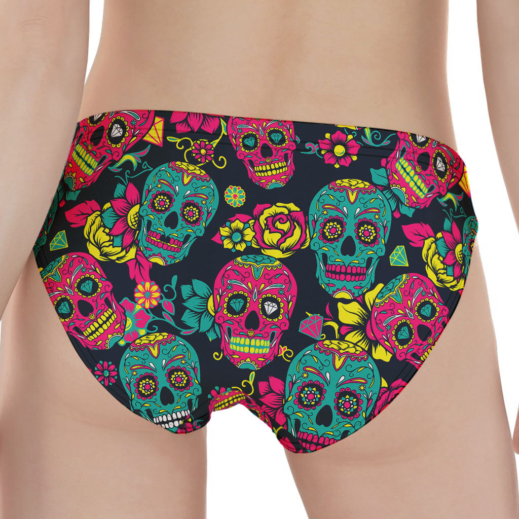 Teal Pink Sugar Skull Pattern Print Women's Panties