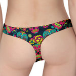 Teal Pink Sugar Skull Pattern Print Women's Thong