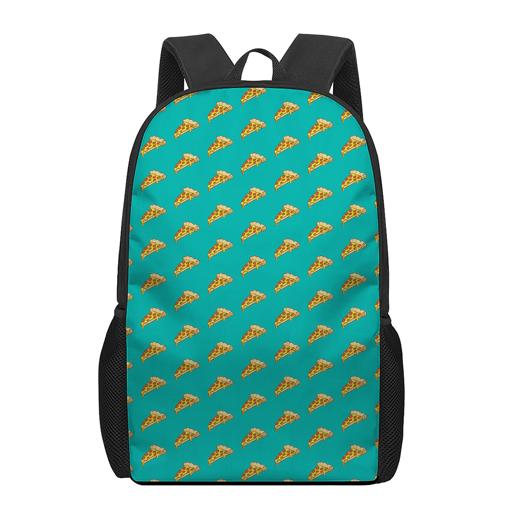 Teal Pizza Pattern Print 17 Inch Backpack