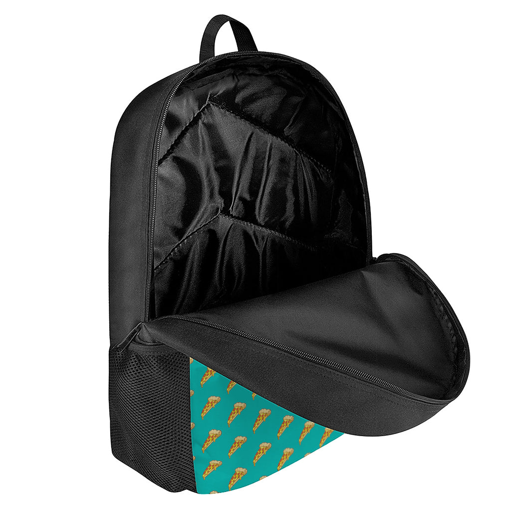 Teal Pizza Pattern Print 17 Inch Backpack