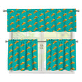 Teal Pizza Pattern Print 3 Piece Kitchen Curtains