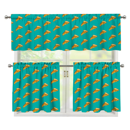 Teal Pizza Pattern Print 3 Piece Kitchen Curtains