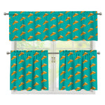 Teal Pizza Pattern Print 3 Piece Kitchen Curtains