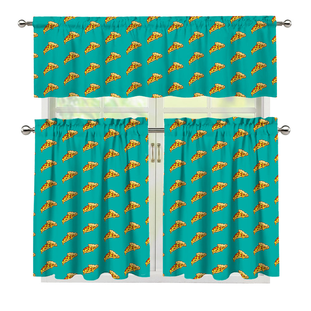 Teal Pizza Pattern Print 3 Piece Kitchen Curtains