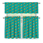 Teal Pizza Pattern Print 3 Piece Kitchen Curtains