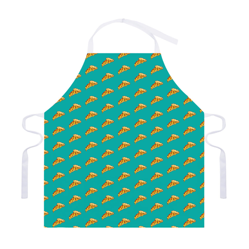 Teal Pizza Pattern Print Adjustable Apron