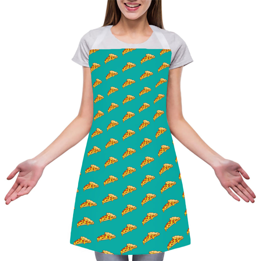 Teal Pizza Pattern Print Adjustable Apron
